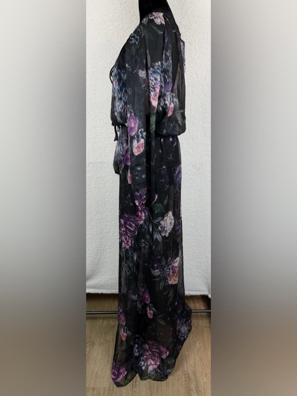 (NWT) THE JETSET DIARIES • Black/Multi Floral Peony Semi-Sheer Maxi Dress, L - Picture 6 of 14